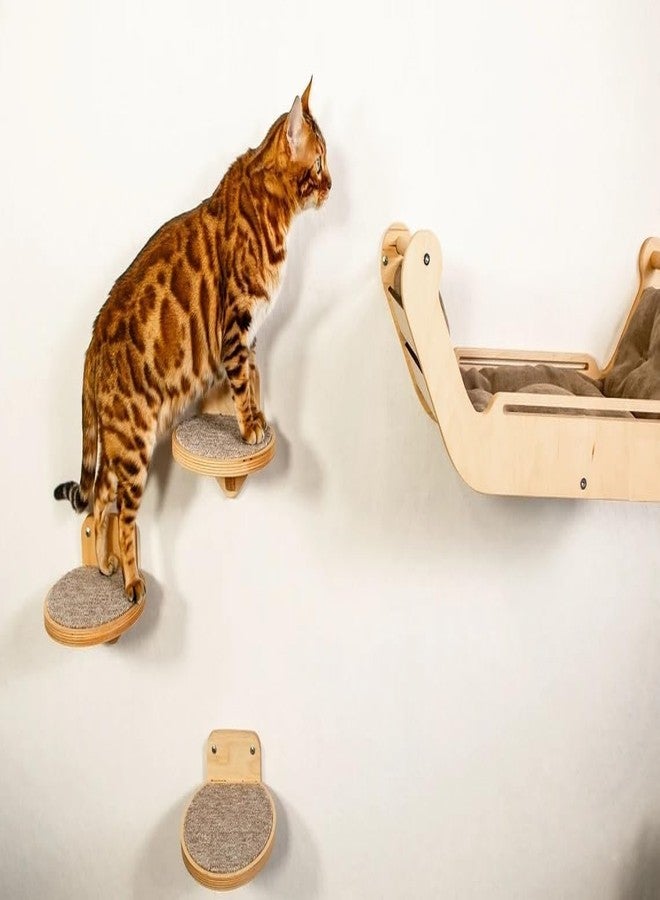 Keebori Wall Mounted Wooden Cat Bed with Soft Cushion and 3 Climbing Steps Space-Saving Modern Cat Hammock Lounge Shelf for Indoor Cats Natural Birch - Image 4
